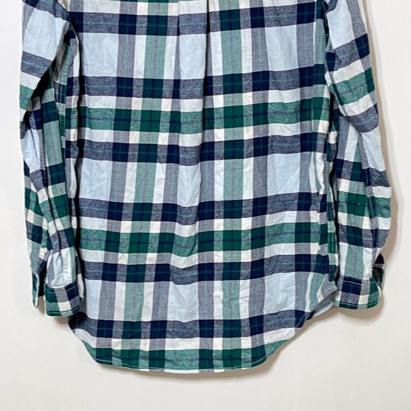 Lands' End Tops Lands End Henley Flannel Shirt Womens 2 Tall Blue Green White Long Sleeve